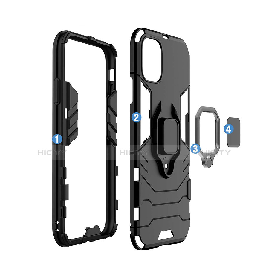 Custodia Silicone e Plastica Opaca Cover con Magnetico Anello Supporto per Apple iPhone 11 Nero