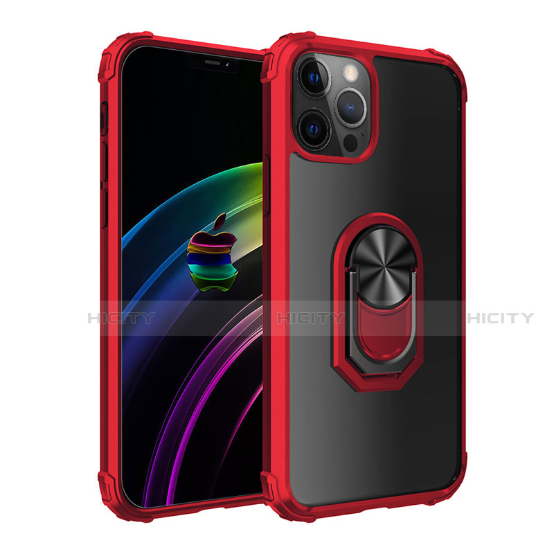 Custodia Silicone e Plastica Opaca Cover con Magnetico Anello Supporto per Apple iPhone 12 Pro Max Rosso