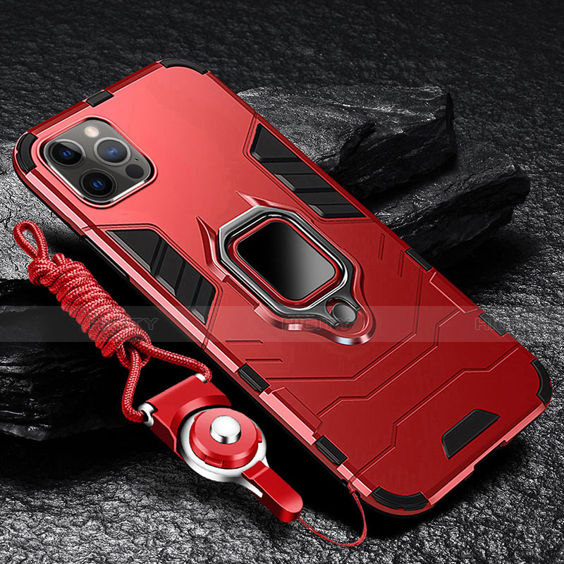 Custodia Silicone e Plastica Opaca Cover con Magnetico Anello Supporto per Apple iPhone 14 Pro Max Rosso