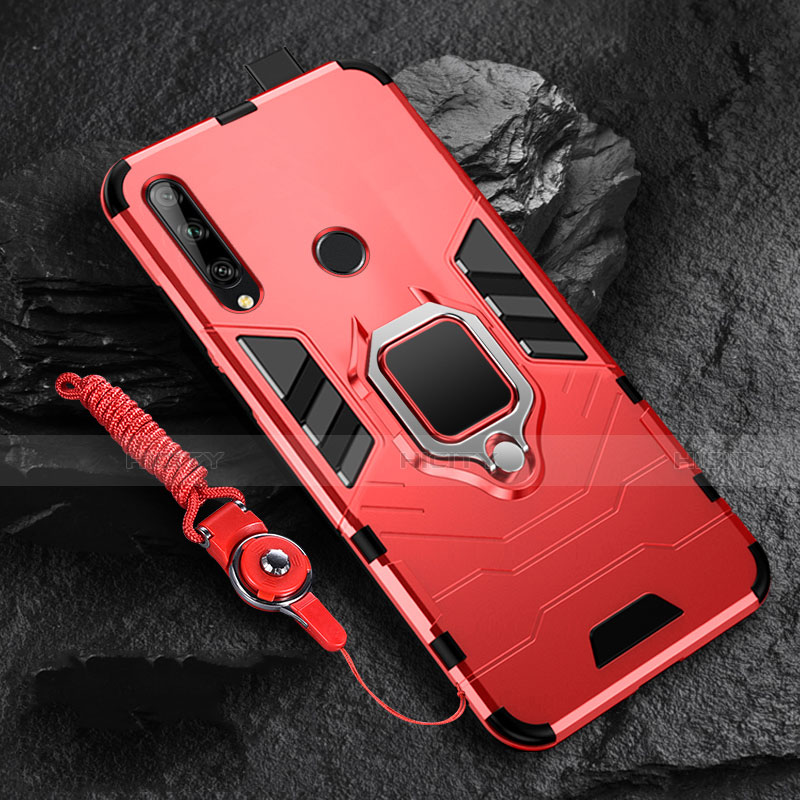 Custodia Silicone e Plastica Opaca Cover con Magnetico Anello Supporto per Huawei Enjoy 10 Plus Rosso