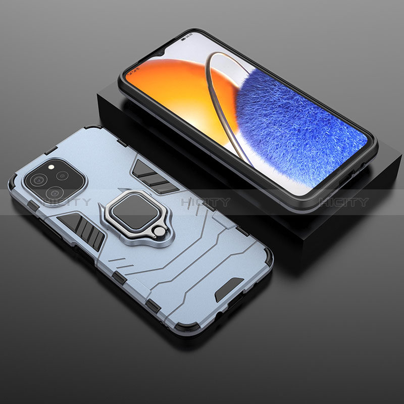 Custodia Silicone e Plastica Opaca Cover con Magnetico Anello Supporto per Huawei Enjoy 50z Blu