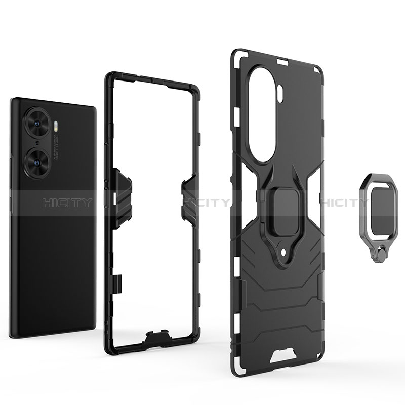 Custodia Silicone e Plastica Opaca Cover con Magnetico Anello Supporto per Huawei Honor 60 Pro 5G