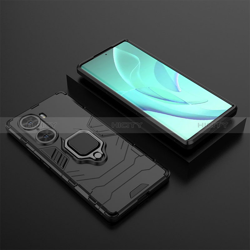 Custodia Silicone e Plastica Opaca Cover con Magnetico Anello Supporto per Huawei Honor 60 Pro 5G Nero