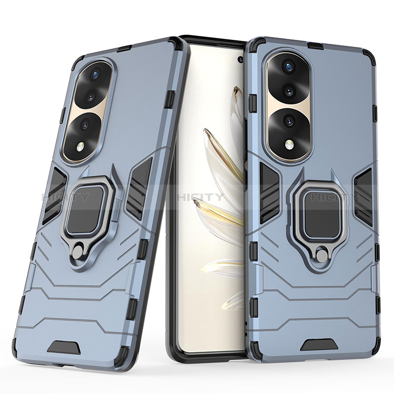 Custodia Silicone e Plastica Opaca Cover con Magnetico Anello Supporto per Huawei Honor 70 Pro 5G Blu