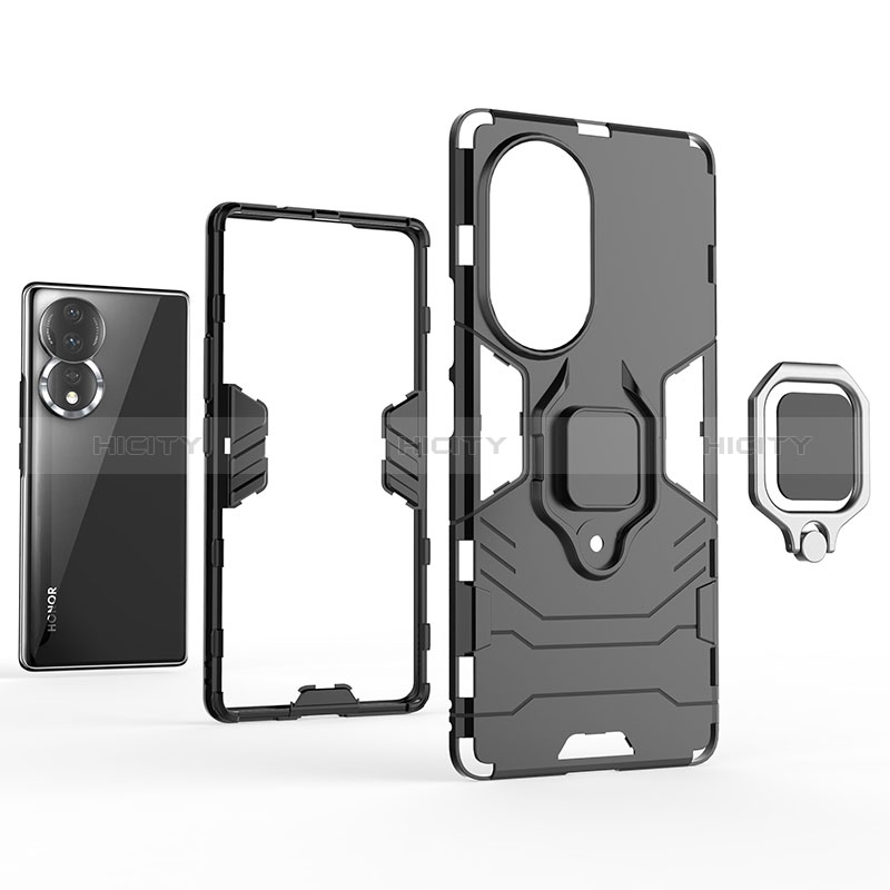 Custodia Silicone e Plastica Opaca Cover con Magnetico Anello Supporto per Huawei Honor 80 5G