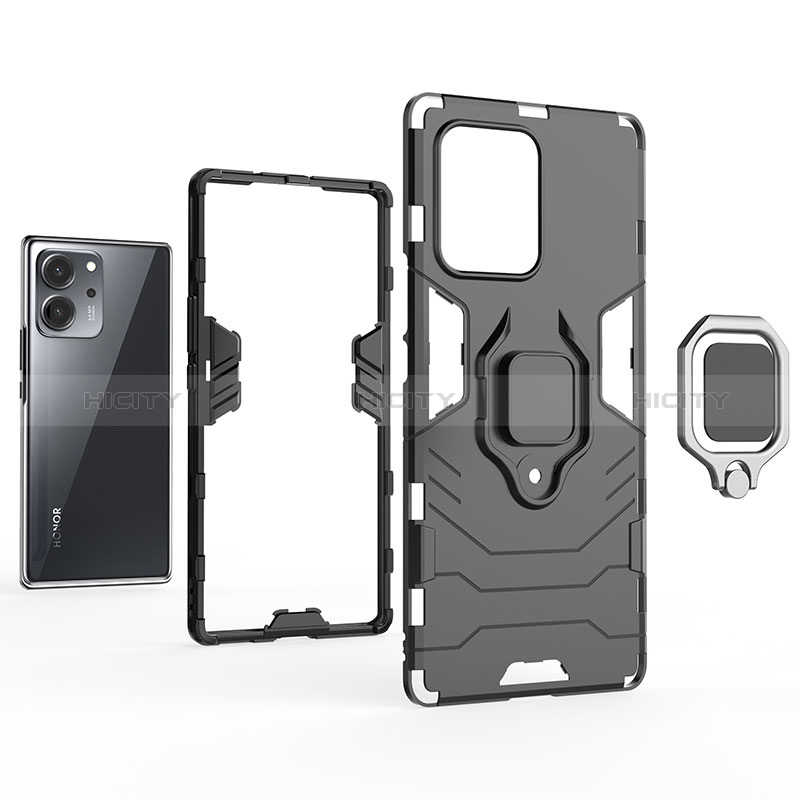 Custodia Silicone e Plastica Opaca Cover con Magnetico Anello Supporto per Huawei Honor 80 SE 5G