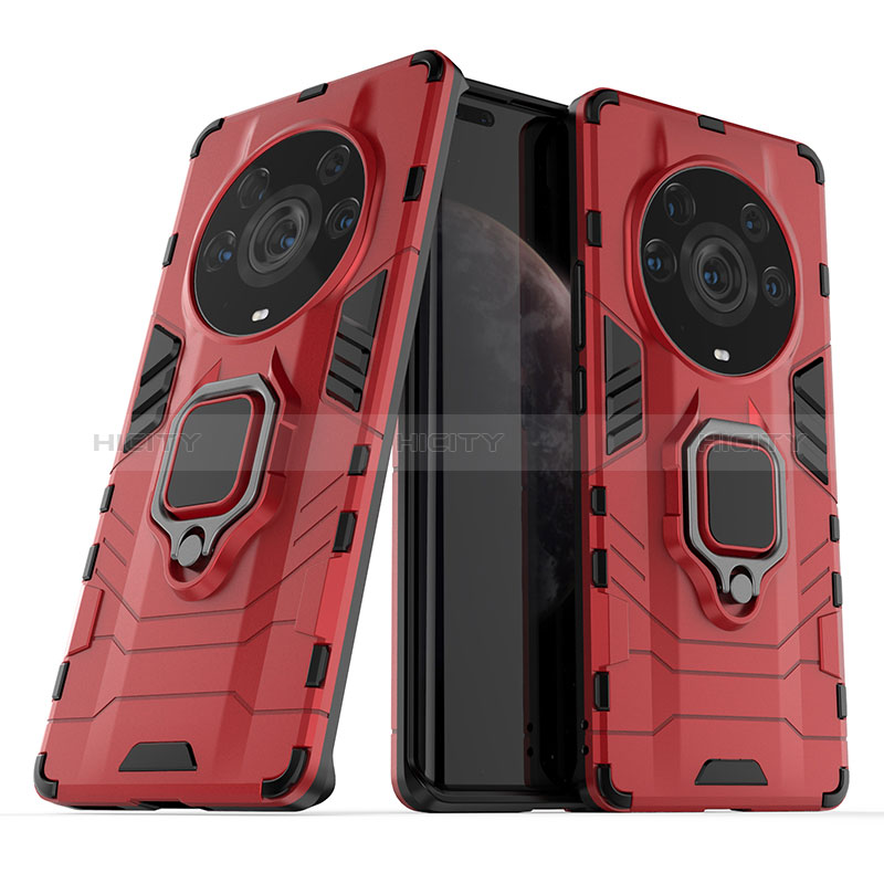 Custodia Silicone e Plastica Opaca Cover con Magnetico Anello Supporto per Huawei Honor Magic3 Pro+ Plus 5G Rosso
