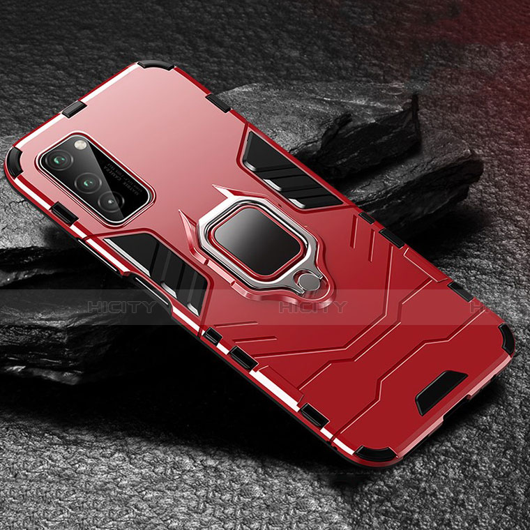 Custodia Silicone e Plastica Opaca Cover con Magnetico Anello Supporto per Huawei Honor V30 Pro 5G Rosso