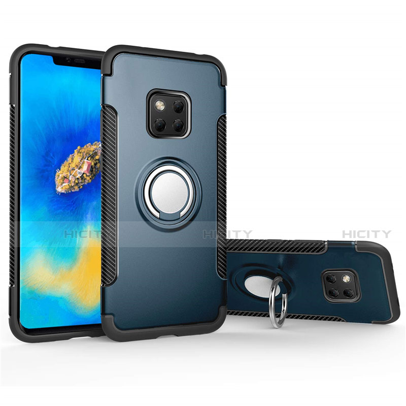 Custodia Silicone e Plastica Opaca Cover con Magnetico Anello Supporto per Huawei Mate 20 Pro Cielo Blu