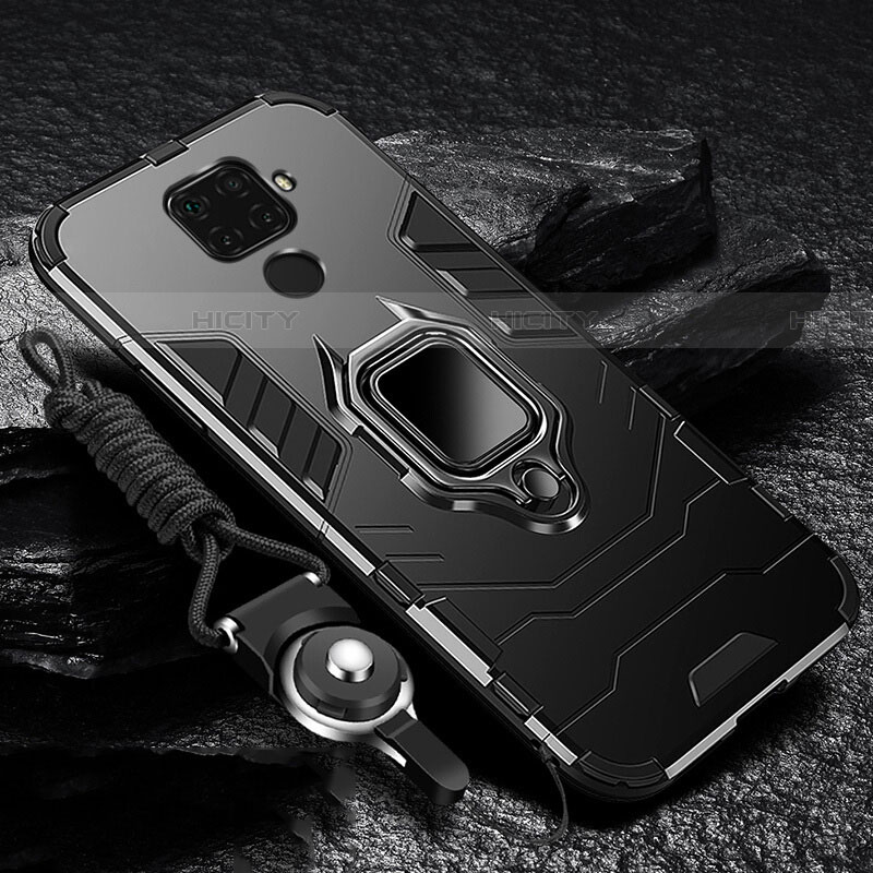 Custodia Silicone e Plastica Opaca Cover con Magnetico Anello Supporto per Huawei Mate 30 Lite Nero