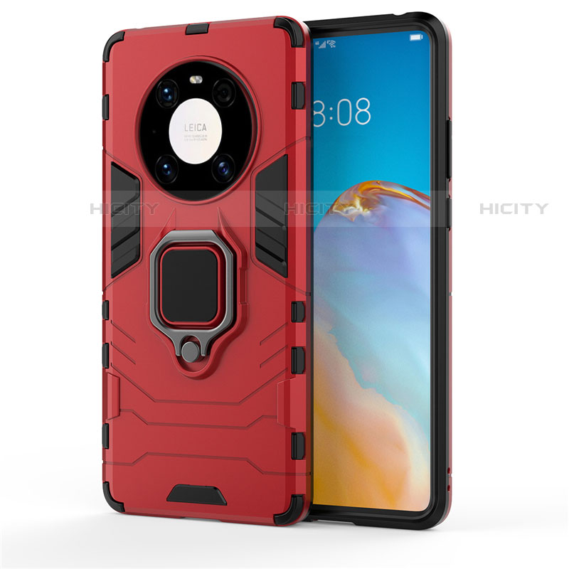 Custodia Silicone e Plastica Opaca Cover con Magnetico Anello Supporto per Huawei Mate 40 Pro Rosso