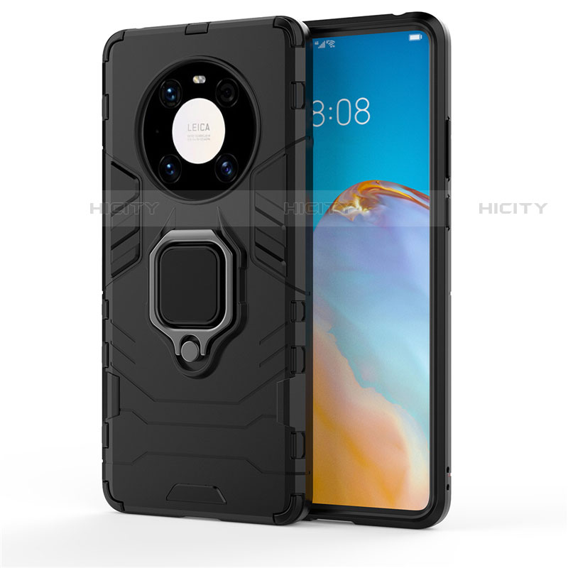 Custodia Silicone e Plastica Opaca Cover con Magnetico Anello Supporto per Huawei Mate 40E Pro 4G Nero