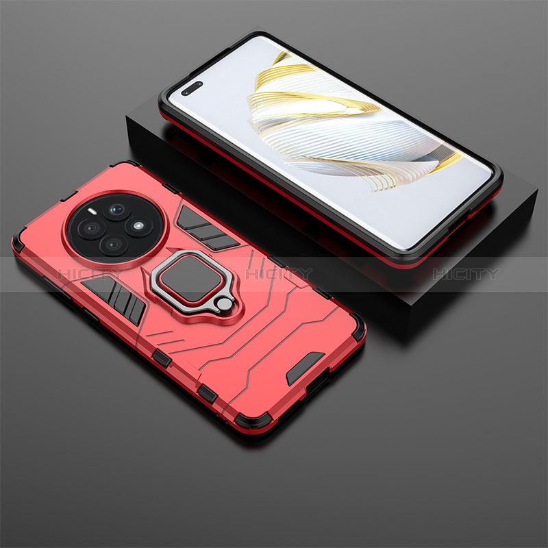 Custodia Silicone e Plastica Opaca Cover con Magnetico Anello Supporto per Huawei Mate 50E Rosso