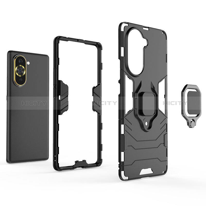 Custodia Silicone e Plastica Opaca Cover con Magnetico Anello Supporto per Huawei Nova 10