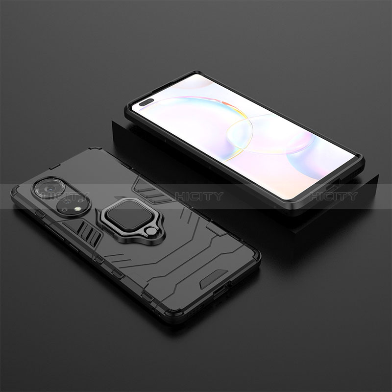 Custodia Silicone e Plastica Opaca Cover con Magnetico Anello Supporto per Huawei Nova 9 Pro Nero