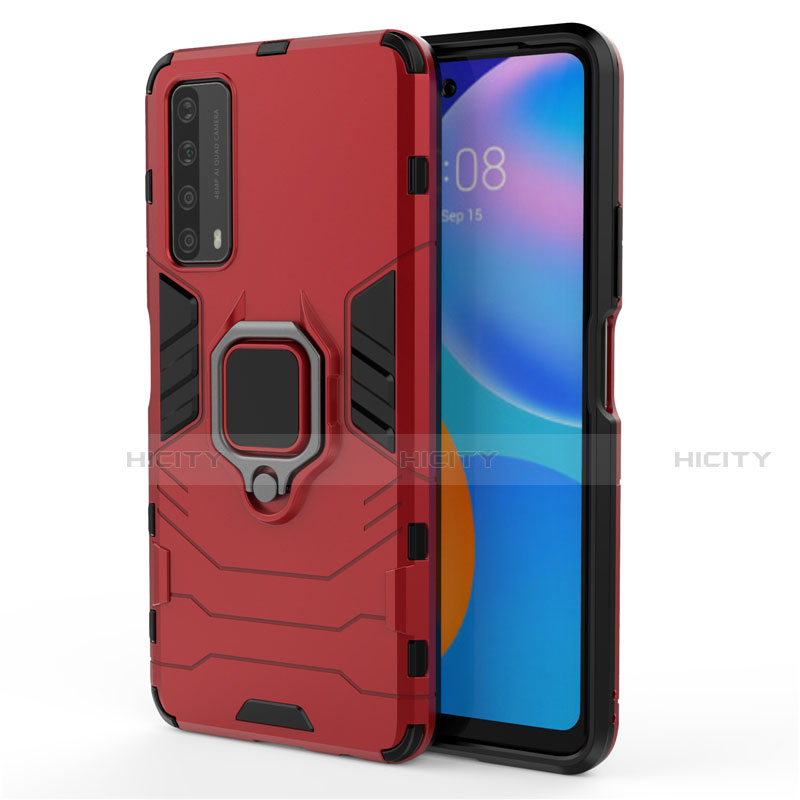 Custodia Silicone e Plastica Opaca Cover con Magnetico Anello Supporto per Huawei P Smart (2021) Rosso