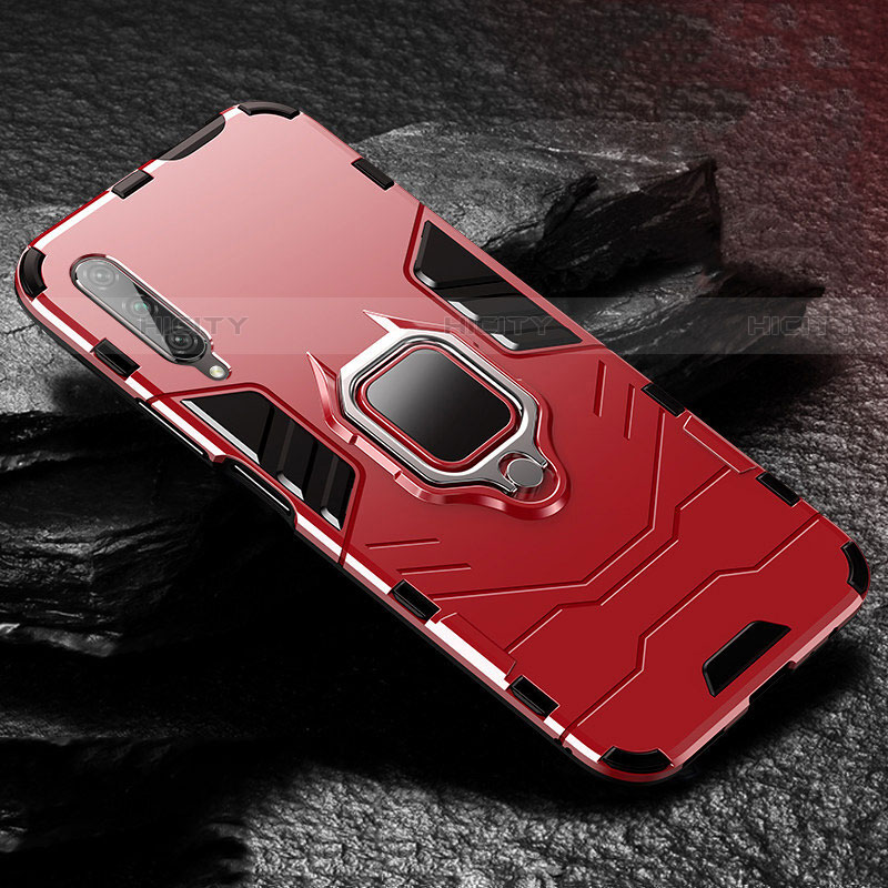 Custodia Silicone e Plastica Opaca Cover con Magnetico Anello Supporto per Huawei P Smart Pro (2019) Rosso