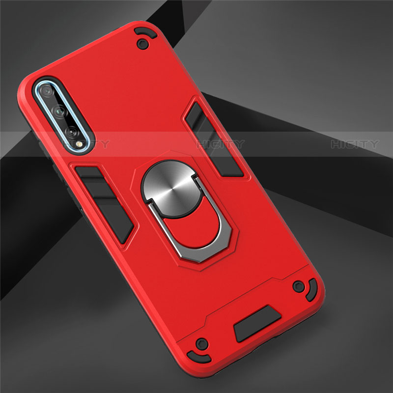 Custodia Silicone e Plastica Opaca Cover con Magnetico Anello Supporto per Huawei P smart S Rosso