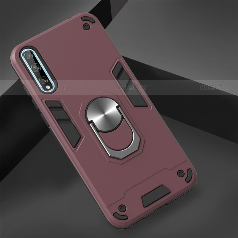 Custodia Silicone e Plastica Opaca Cover con Magnetico Anello Supporto per Huawei P smart S Rosso Rosa