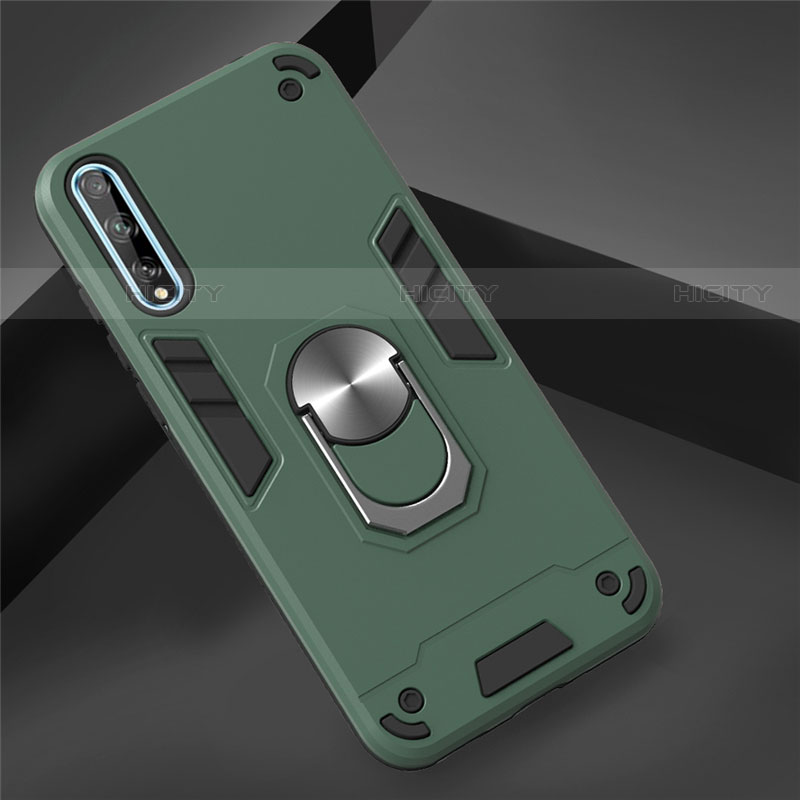 Custodia Silicone e Plastica Opaca Cover con Magnetico Anello Supporto per Huawei P smart S Verde