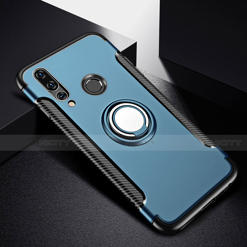 Custodia Silicone e Plastica Opaca Cover con Magnetico Anello Supporto per Huawei P30 Lite New Edition Blu