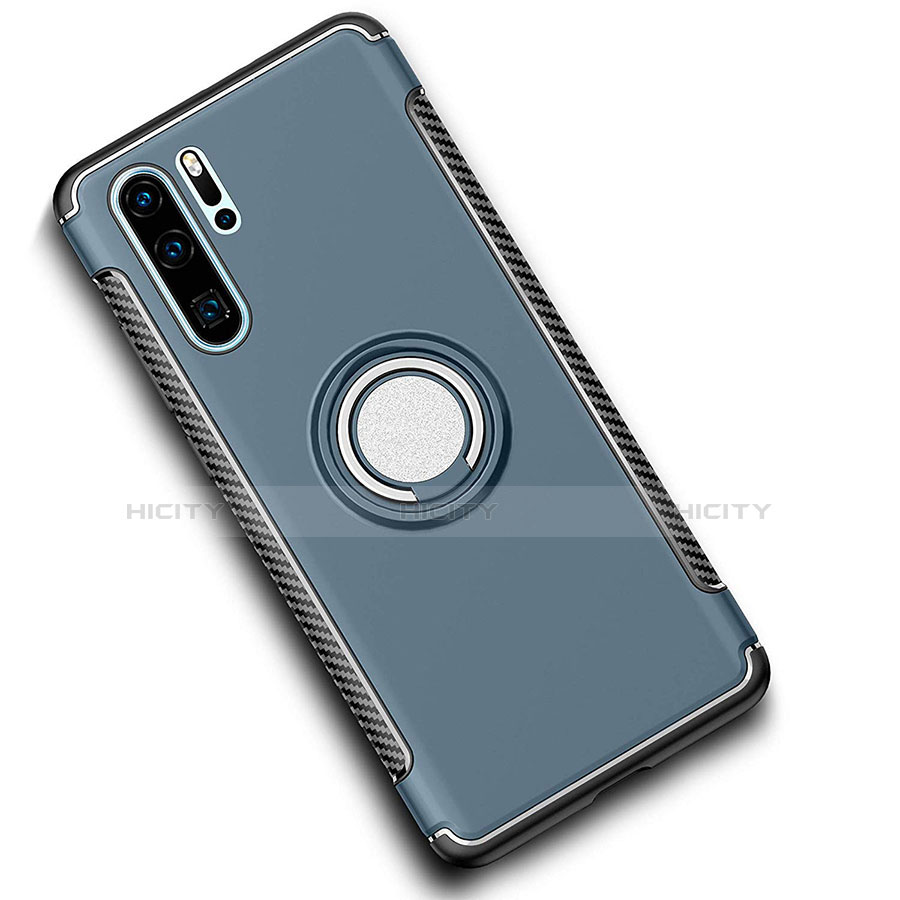 Custodia Silicone e Plastica Opaca Cover con Magnetico Anello Supporto per Huawei P30 Pro Ciano