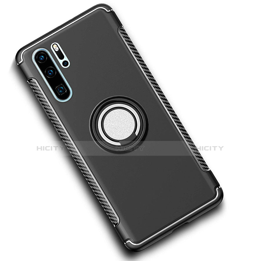 Custodia Silicone e Plastica Opaca Cover con Magnetico Anello Supporto per Huawei P30 Pro Nero