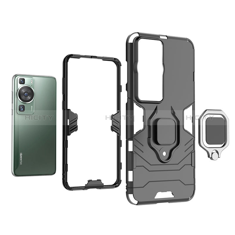 Custodia Silicone e Plastica Opaca Cover con Magnetico Anello Supporto per Huawei P60