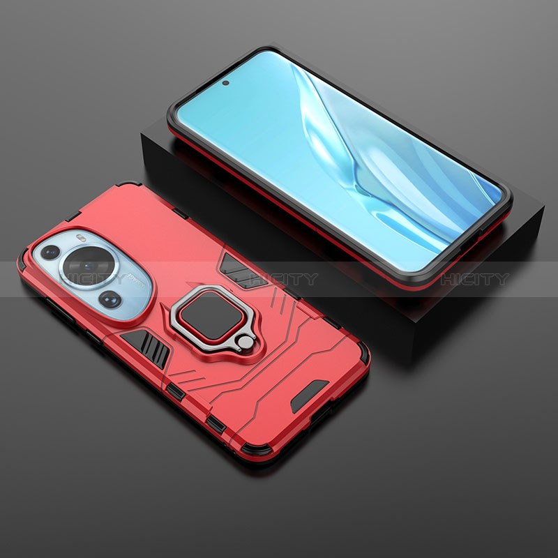 Custodia Silicone e Plastica Opaca Cover con Magnetico Anello Supporto per Huawei P60 Art Rosso