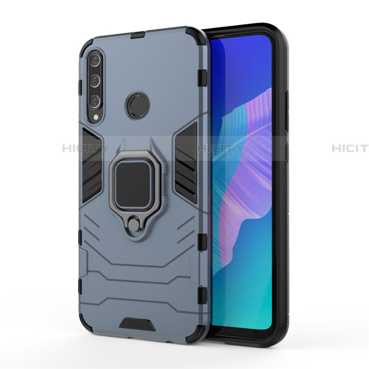 Custodia Silicone e Plastica Opaca Cover con Magnetico Anello Supporto per Huawei Y7p Blu