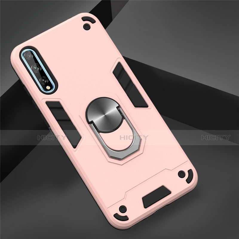 Custodia Silicone e Plastica Opaca Cover con Magnetico Anello Supporto per Huawei Y8p Oro Rosa