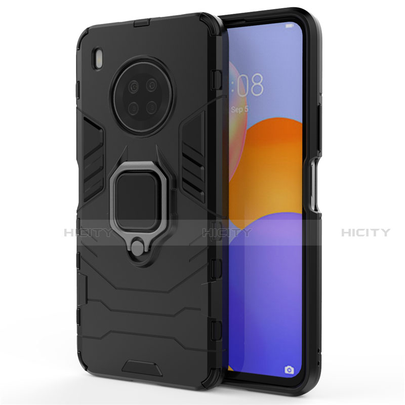 Custodia Silicone e Plastica Opaca Cover con Magnetico Anello Supporto per Huawei Y9a Nero