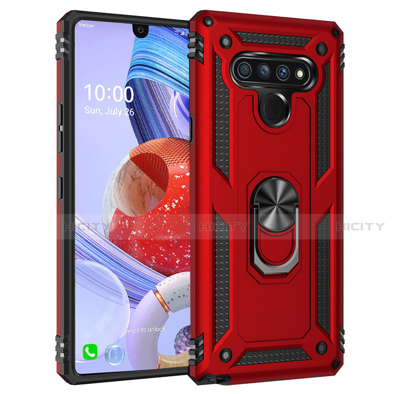 Custodia Silicone e Plastica Opaca Cover con Magnetico Anello Supporto per LG Stylo 6 Rosso