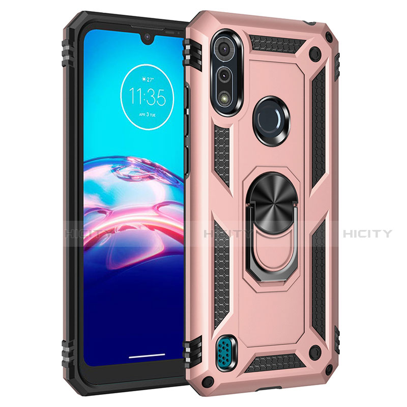 Custodia Silicone e Plastica Opaca Cover con Magnetico Anello Supporto per Motorola Moto E6s (2020) Oro Rosa