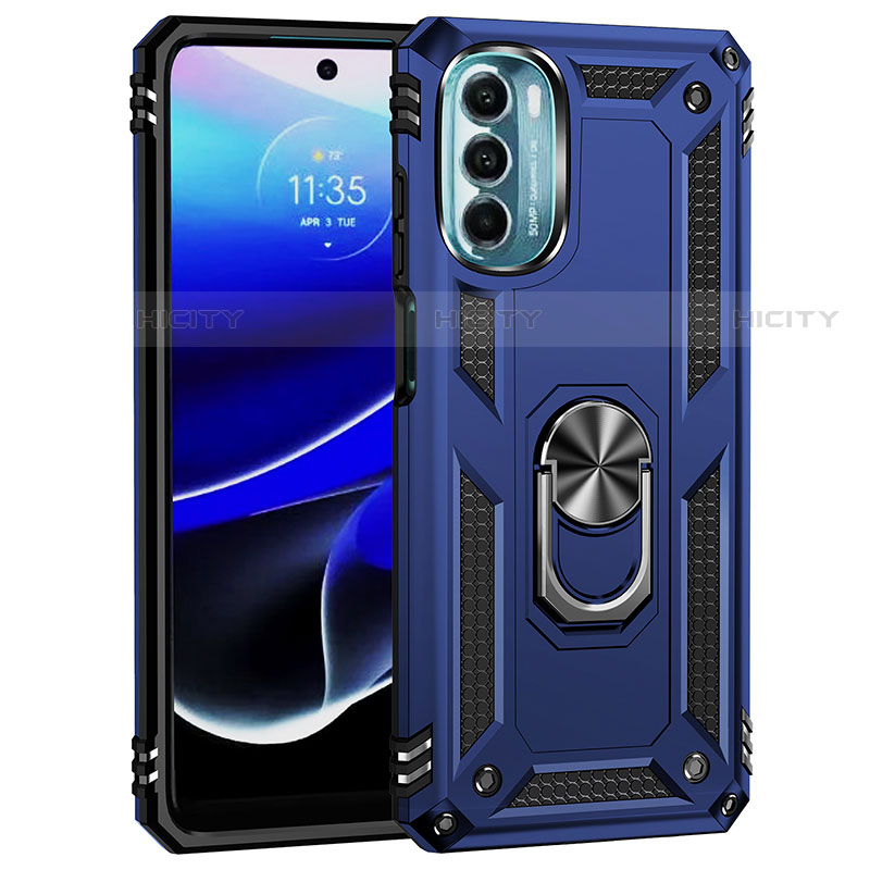 Custodia Silicone e Plastica Opaca Cover con Magnetico Anello Supporto per Motorola Moto G 5G (2022) Blu