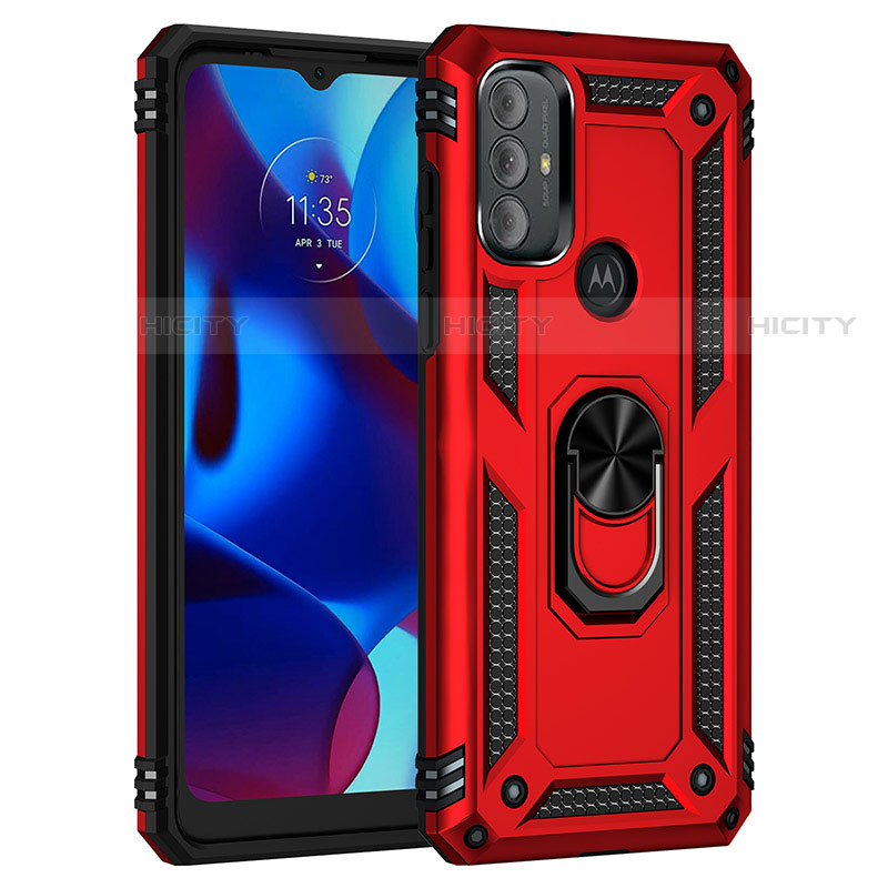 Custodia Silicone e Plastica Opaca Cover con Magnetico Anello Supporto per Motorola Moto G Play (2023) Rosso