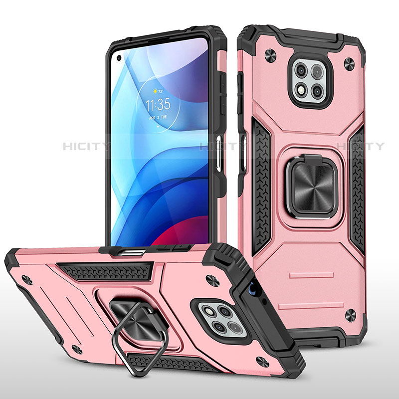 Custodia Silicone e Plastica Opaca Cover con Magnetico Anello Supporto per Motorola Moto G Power (2021) Oro Rosa