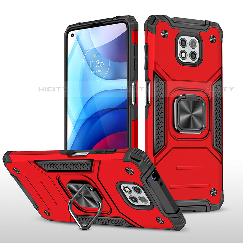 Custodia Silicone e Plastica Opaca Cover con Magnetico Anello Supporto per Motorola Moto G Power (2021) Rosso