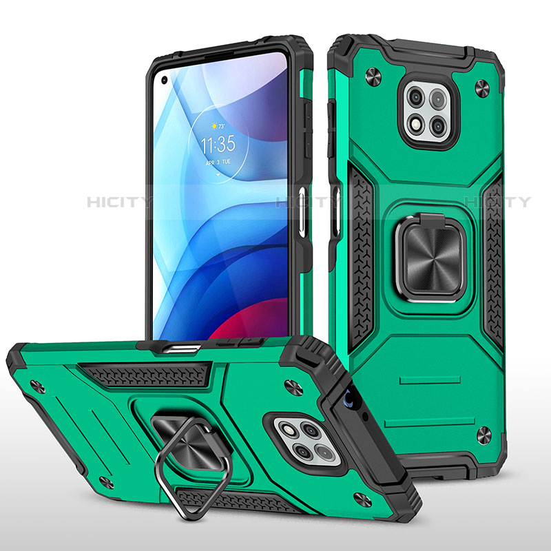 Custodia Silicone e Plastica Opaca Cover con Magnetico Anello Supporto per Motorola Moto G Power (2021) Verde