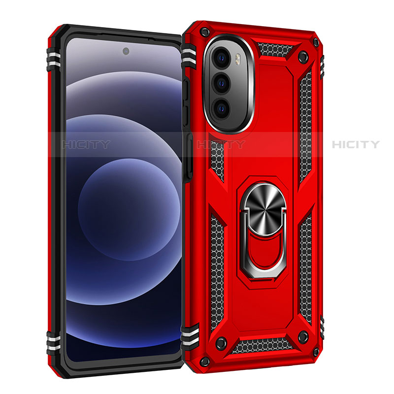 Custodia Silicone e Plastica Opaca Cover con Magnetico Anello Supporto per Motorola MOTO G52 Rosso