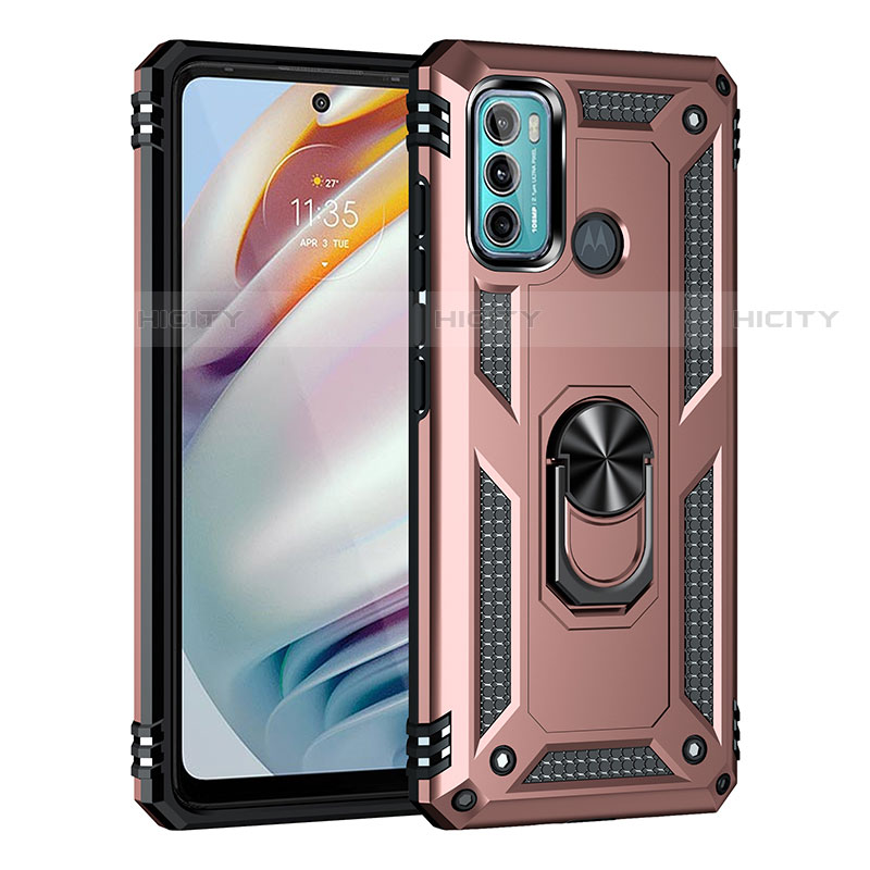 Custodia Silicone e Plastica Opaca Cover con Magnetico Anello Supporto per Motorola Moto G60 Oro Rosa