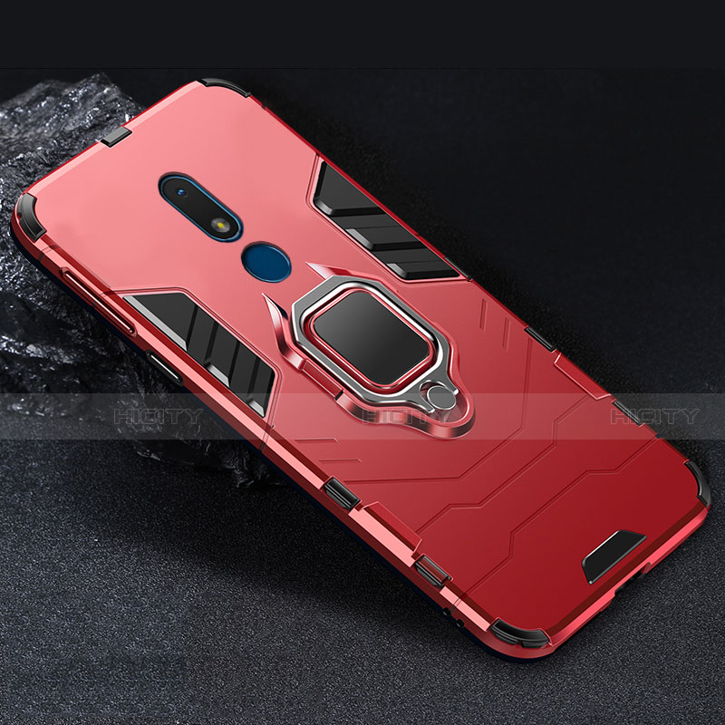 Custodia Silicone e Plastica Opaca Cover con Magnetico Anello Supporto per Nokia C3 Rosso