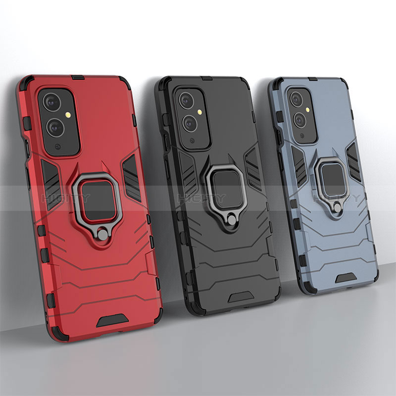 Custodia Silicone e Plastica Opaca Cover con Magnetico Anello Supporto per OnePlus 9 5G