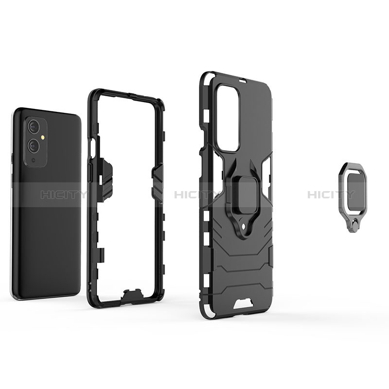 Custodia Silicone e Plastica Opaca Cover con Magnetico Anello Supporto per OnePlus 9 5G