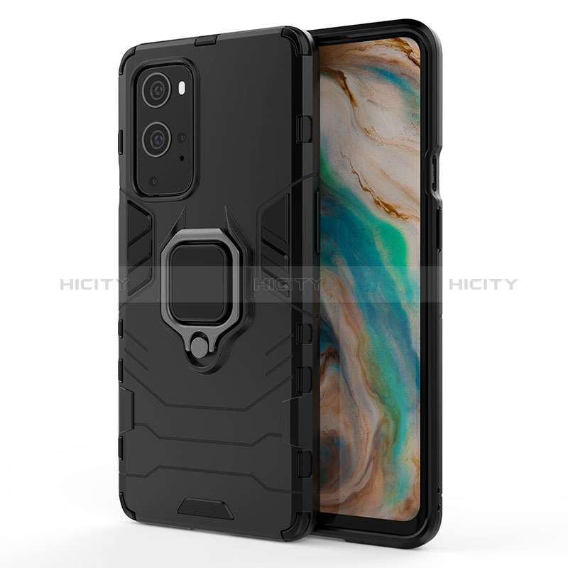 Custodia Silicone e Plastica Opaca Cover con Magnetico Anello Supporto per OnePlus 9 Pro 5G Nero