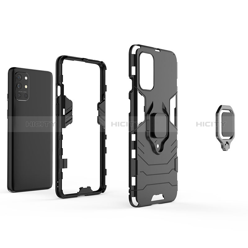 Custodia Silicone e Plastica Opaca Cover con Magnetico Anello Supporto per OnePlus 9R 5G