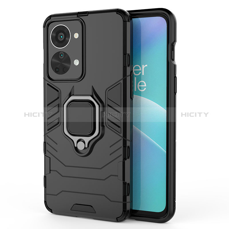 Custodia Silicone e Plastica Opaca Cover con Magnetico Anello Supporto per OnePlus Nord 2T 5G Nero