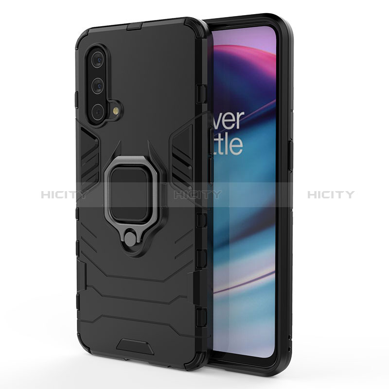 Custodia Silicone e Plastica Opaca Cover con Magnetico Anello Supporto per OnePlus Nord CE 5G Nero