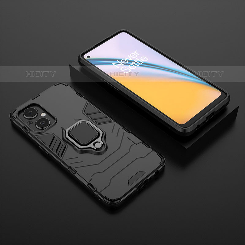 Custodia Silicone e Plastica Opaca Cover con Magnetico Anello Supporto per OnePlus Nord N20 5G Nero