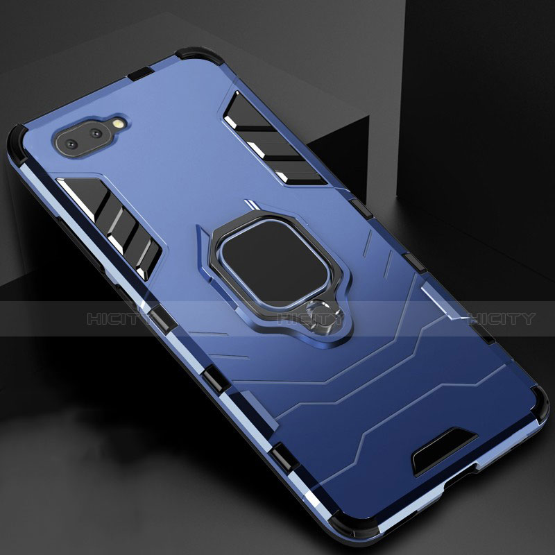 Custodia Silicone e Plastica Opaca Cover con Magnetico Anello Supporto per Oppo A12e Blu